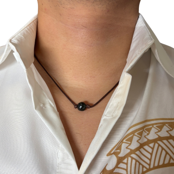 Collier perle de Tahiti cordon marron