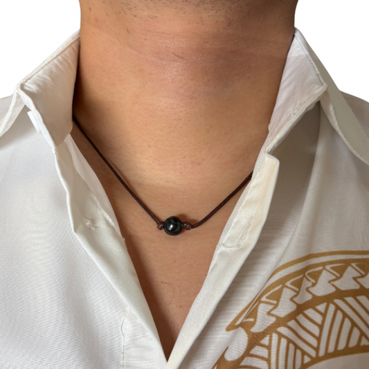 Collier perle de Tahiti cordon marron
