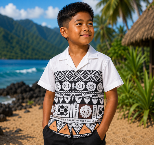 Chemise Enfant Polynésienne à Motif - TAPA BLANC