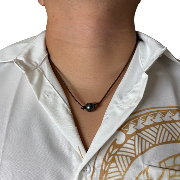 Collier perle de Tahiti cordon marron