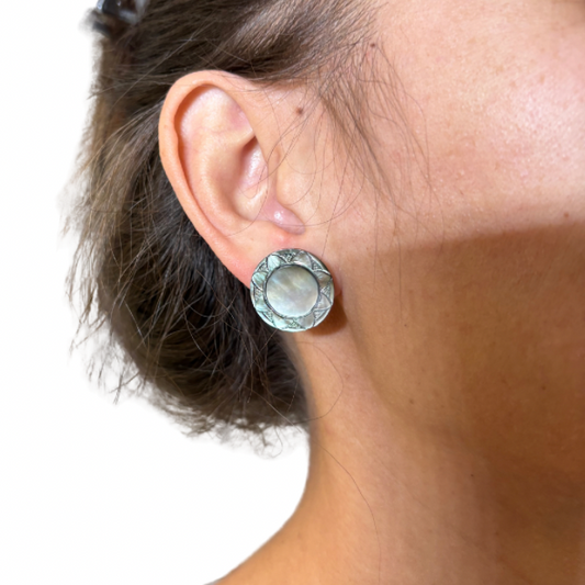 Boucles d’oreilles puces en nacre de Tahiti