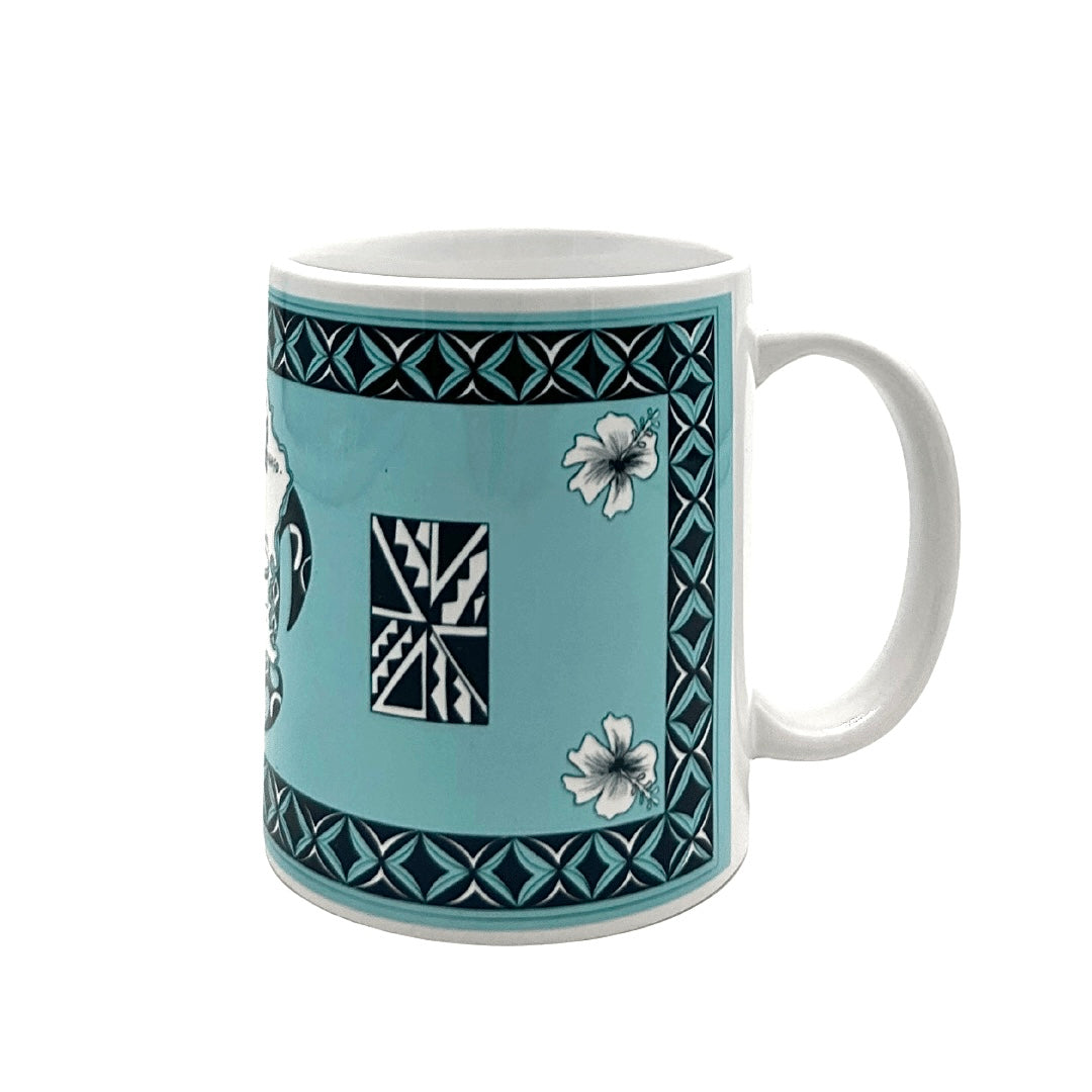 Mug Tortue / Île de Wallis et Futuna - Motifs Polynésiens 02 (Bleu clair, Rose)