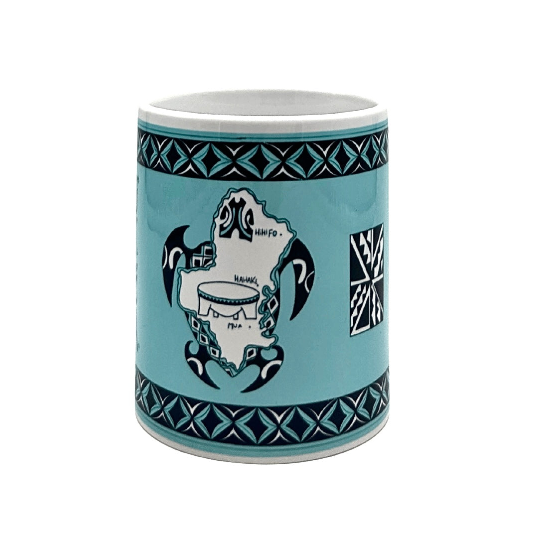 Mug Tortue / Île de Wallis et Futuna - Motifs Polynésiens 02 (Bleu clair, Rose)
