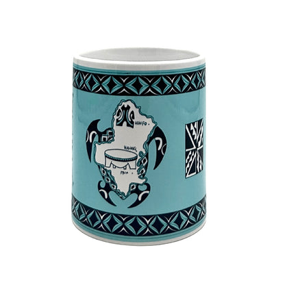 Mug Tortue / Île de Wallis et Futuna - Motifs Polynésiens 02 (Bleu clair, Rose)