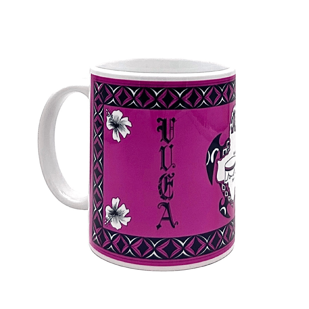 Mug Tortue / Île de Wallis et Futuna - Motifs Polynésiens 02 (Bleu clair, Rose)